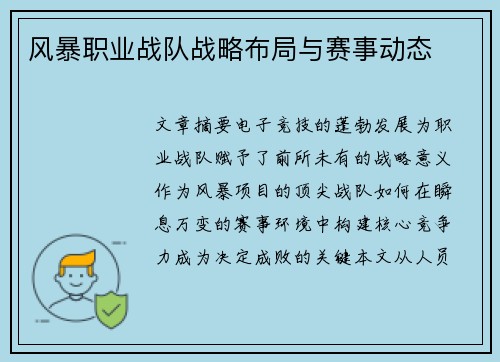 风暴职业战队战略布局与赛事动态