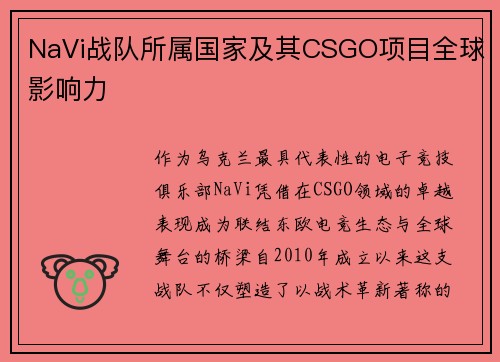NaVi战队所属国家及其CSGO项目全球影响力